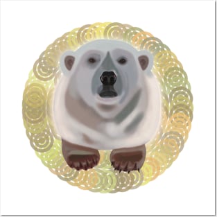 Polar Bear on saffron circular pattern Posters and Art